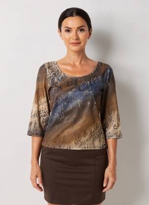 Top imprimé fantaisie manches 3/4 marron PAUL BRIAL femme