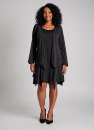 Robe mi-longue manches longues manches longues noir YERSE femme