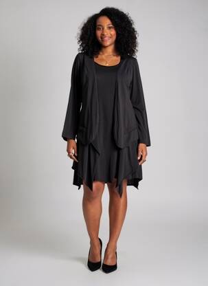 Robe mi-longue manches longues manches longues noir YERSE femme