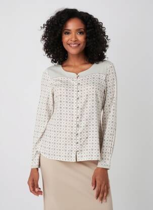 Chemisier imprimé fantaisie manches longues gris YERSE femme