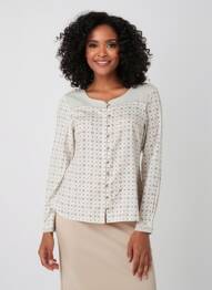 Chemisier imprimé fantaisie manches longues gris YERSE femme