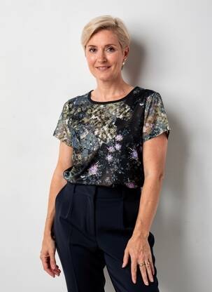 Top imprimé fantaisie manches courtes noir FINETTE femme