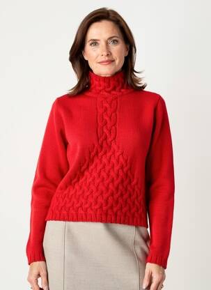 Pull col roulé coupe cintrée manches longues rouge CARNET DE BORD femme