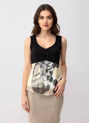 Top imprimé fantaisie sans manche noir INFINITIF femme