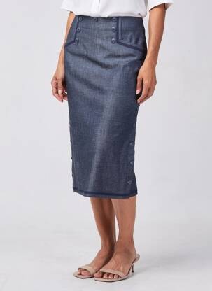 Jupe mi-longue fermeture zip latéral bleu PAUL BRIAL femme