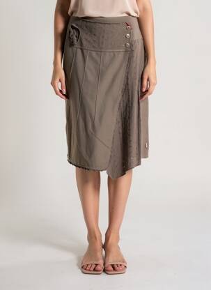 Jupe mi-longue coupe droite marron MAE MAHE femme