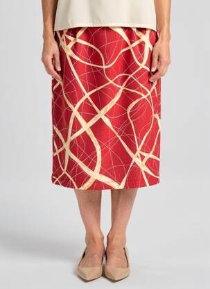 Jupe mi-longue coupe droite rouge CLAUDE DE SAIVRE femme