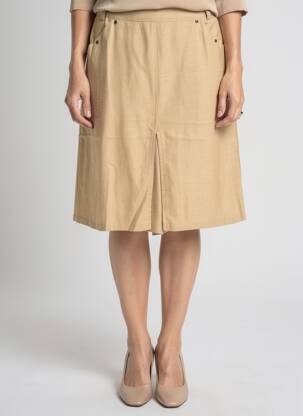 Jupe mi-longue fermeture zip latéral beige CLAUDE DE SAIVRE femme