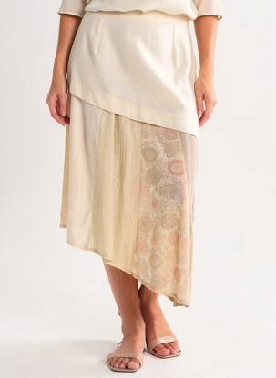 Jupe longue coupe fluide beige CARNET DE BORD femme