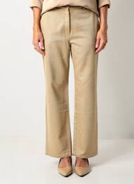 Pantalon droit tissage popeline taille normale beige FEDORA femme