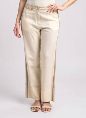 Pantalon droit fermeture zippée sous rabat boutonné beige CARNET DE BORD femme