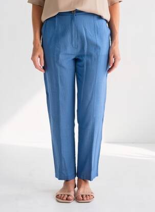 Pantalon droit taille à pinces taille haute bleu CANNISSE femme
