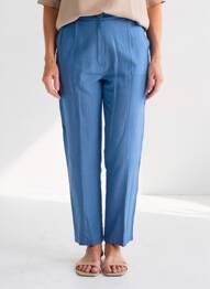 Pantalon droit taille à pinces taille haute bleu CANNISSE femme