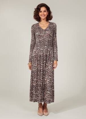 Robe longue manches longues manches longues marron LEO & UGO femme