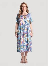 Robe mi-longue imprimé fleurs manches courtes bleu MASSANA femme
