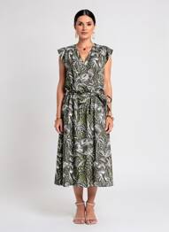 Robe mi-longue fermeture zippée au dos manches courtes vert LEO & UGO femme
