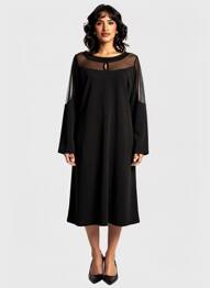 Robe mi-longue tissage crêpe manches longues noir FUEGO WOMAN femme