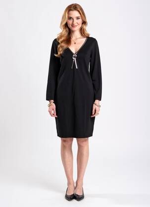 Robe mi-longue manches longues manches longues noir LEO & UGO femme