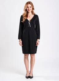 Robe mi-longue manches longues manches longues noir LEO & UGO femme