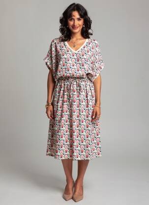 Robe mi-longue manches courtes manches courtes beige TONI femme