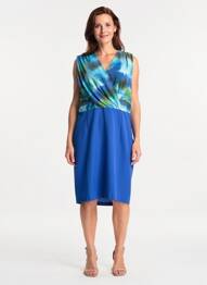 Robe mi-longue imprimé fantaisie sans manche bleu GREGORY PAT femme