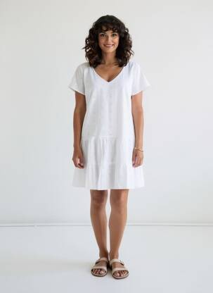 Robe courte coupe évasée manches courtes blanc MASSANA femme