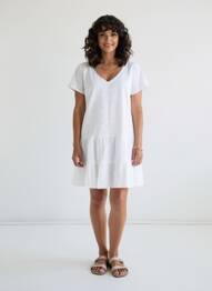 Robe courte coupe évasée manches courtes blanc MASSANA femme