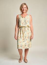Robe mi-longue imprimé fleurs sans manche jaune GUY DUBOUIS femme