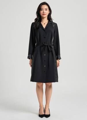 Robe mi-longue manches longues manches longues noir GREGORY PAT femme