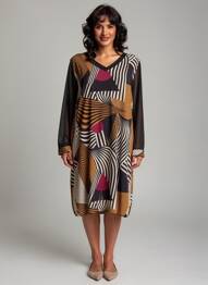 Robe mi-longue coupe fluide manches longues noir COULEURS DU TEMPS femme