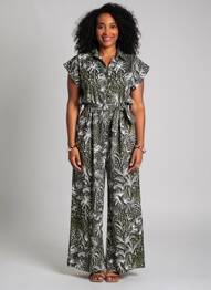 Combi-pantalon fermeture boutonnée sur le devant manches courtes vert LEO & UGO femme