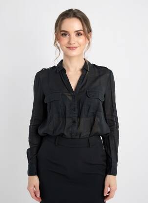 Chemisier coupe droite manches longues noir ZYGA femme