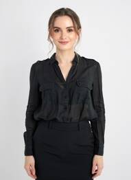 Chemisier coupe droite manches longues noir ZYGA femme