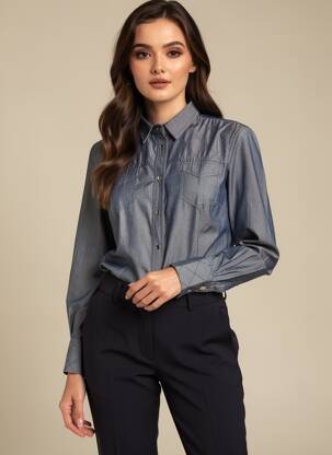Chemisier coupe cintrée manches longues bleu MANGANO femme