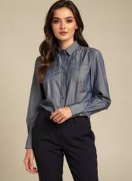 Chemisier coupe cintrée manches longues bleu MANGANO femme