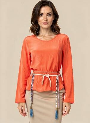 Blouse col rond manches longues orange ELLA LUNA femme