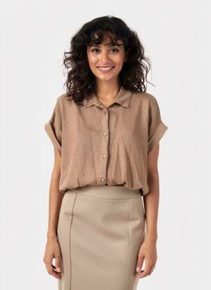 Chemisier coupe droite manches courtes marron MAJESTIC FILATURES femme