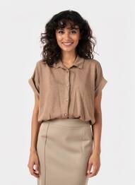 Chemisier coupe droite manches courtes marron MAJESTIC FILATURES femme