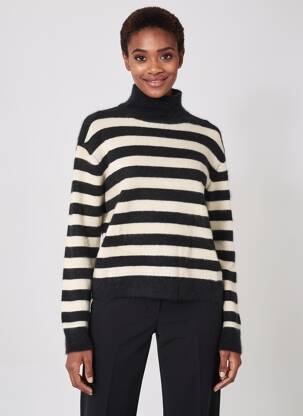 Pull col roulé coupe cintrée manches longues noir MAJESTIC FILATURES femme
