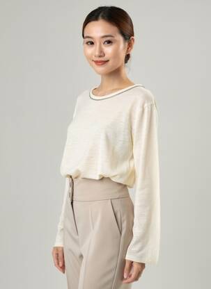 Top col rond manches longues blanc MAJESTIC FILATURES femme