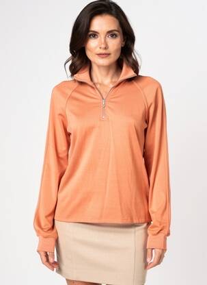 Pull coupe cintrée manches longues orange MAJESTIC FILATURES femme