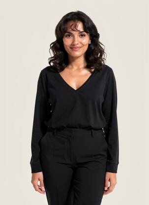 Top col v manches longues noir MAJESTIC FILATURES femme