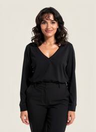 Top col v manches longues noir MAJESTIC FILATURES femme