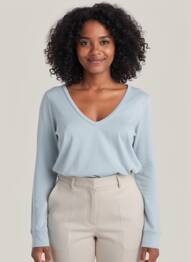 Top col v manches longues bleu MAJESTIC FILATURES femme