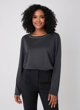 Top col rond manches longues noir MAJESTIC FILATURES femme