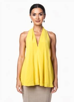 Top col v sans manche jaune ELLA LUNA femme