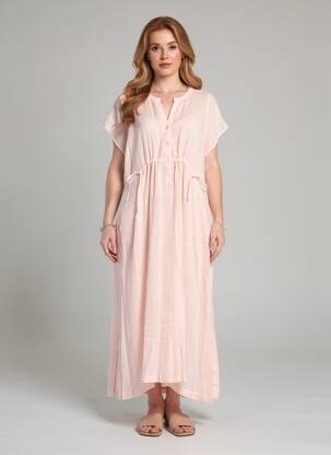 Robe longue manches courtes manches courtes rose ZYGA femme