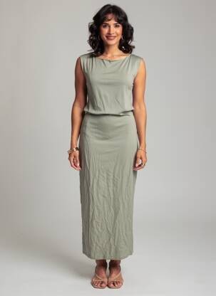 Robe longue sans manche sans manche vert MAJESTIC FILATURES femme