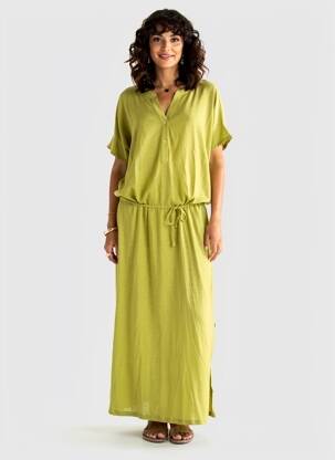 Robe longue manches longues manches longues vert MAJESTIC FILATURES femme