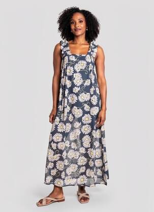 Robe longue imprimé fleurs sans manche bleu ZYGA femme